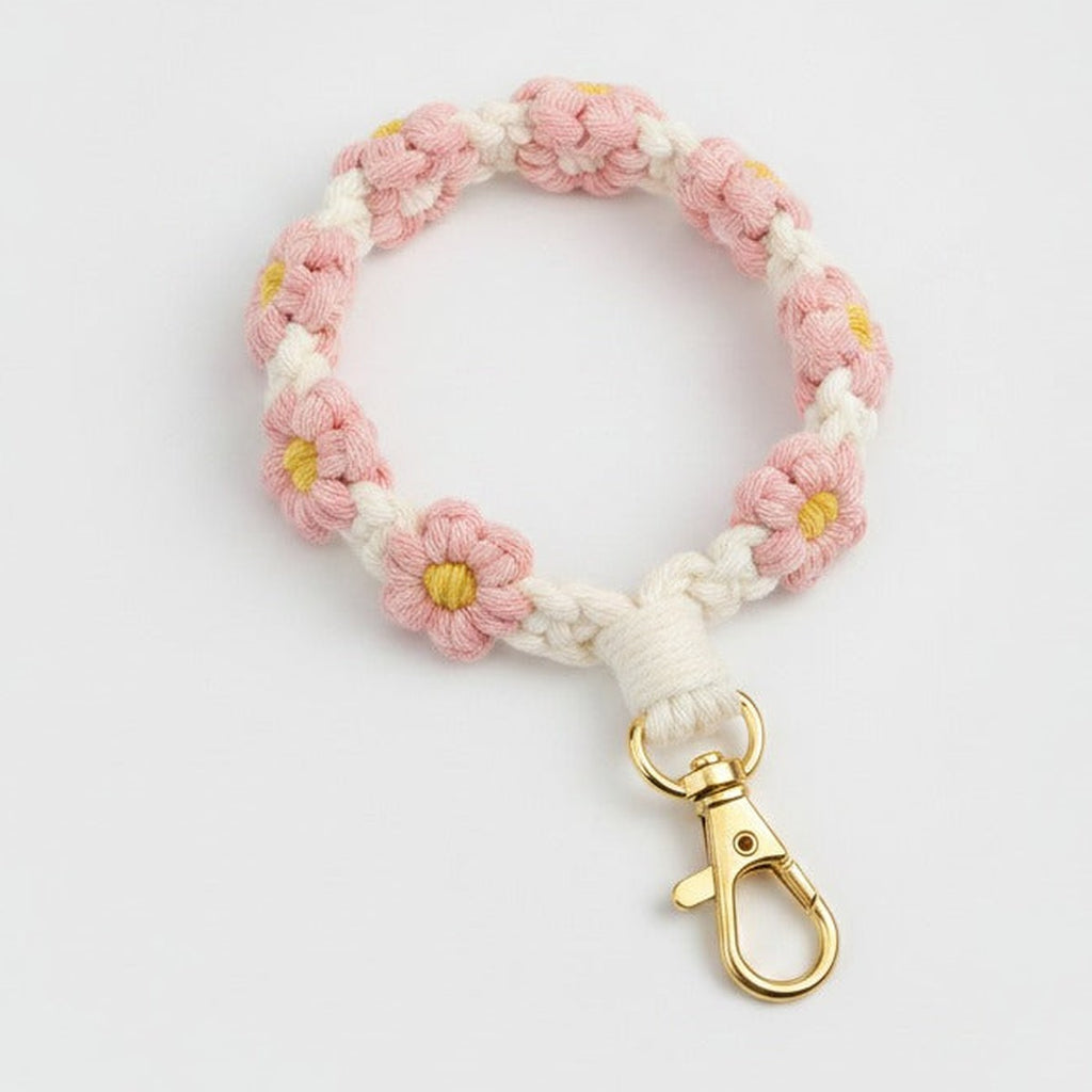 Crochet Daisy Flower Keychain - Soft Pink