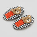 Teddy Bear Hair Clip Duo - Black Gingham – hair accessories (view 1)