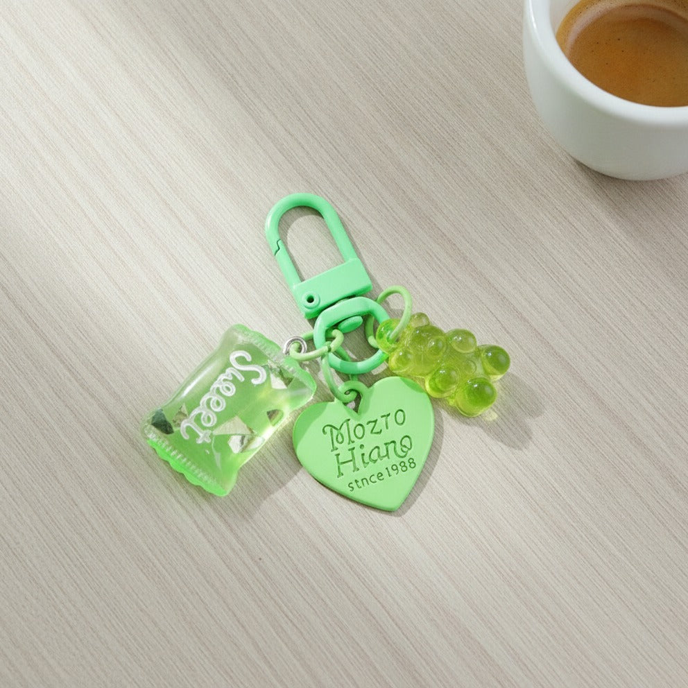 Candy Bear Heart Charm Keychain - Green