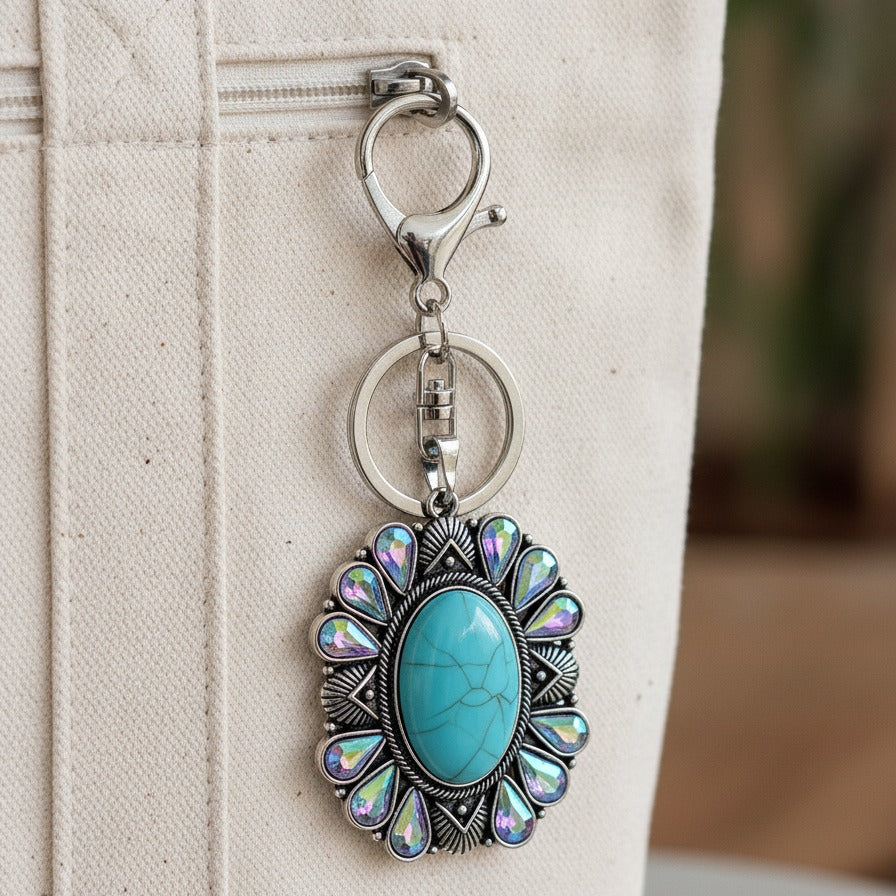 Turquoise Sunburst Charm Keychain - Type 2