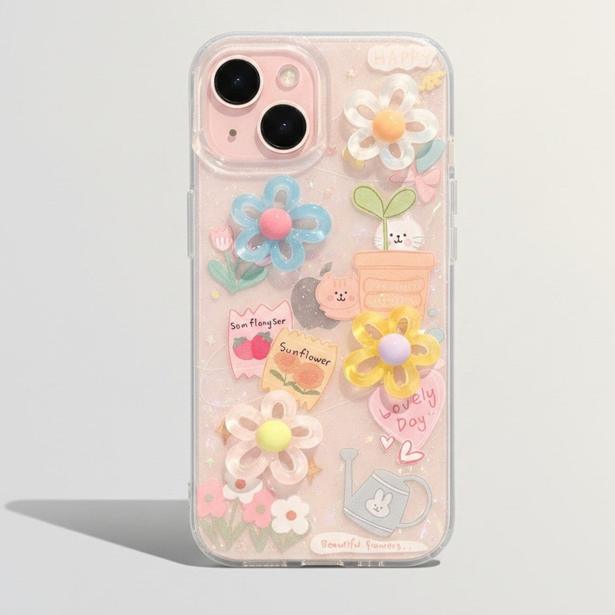 Cute Colored 3D Flower & Rabbit Garden iPhone Case – tech (view 1)