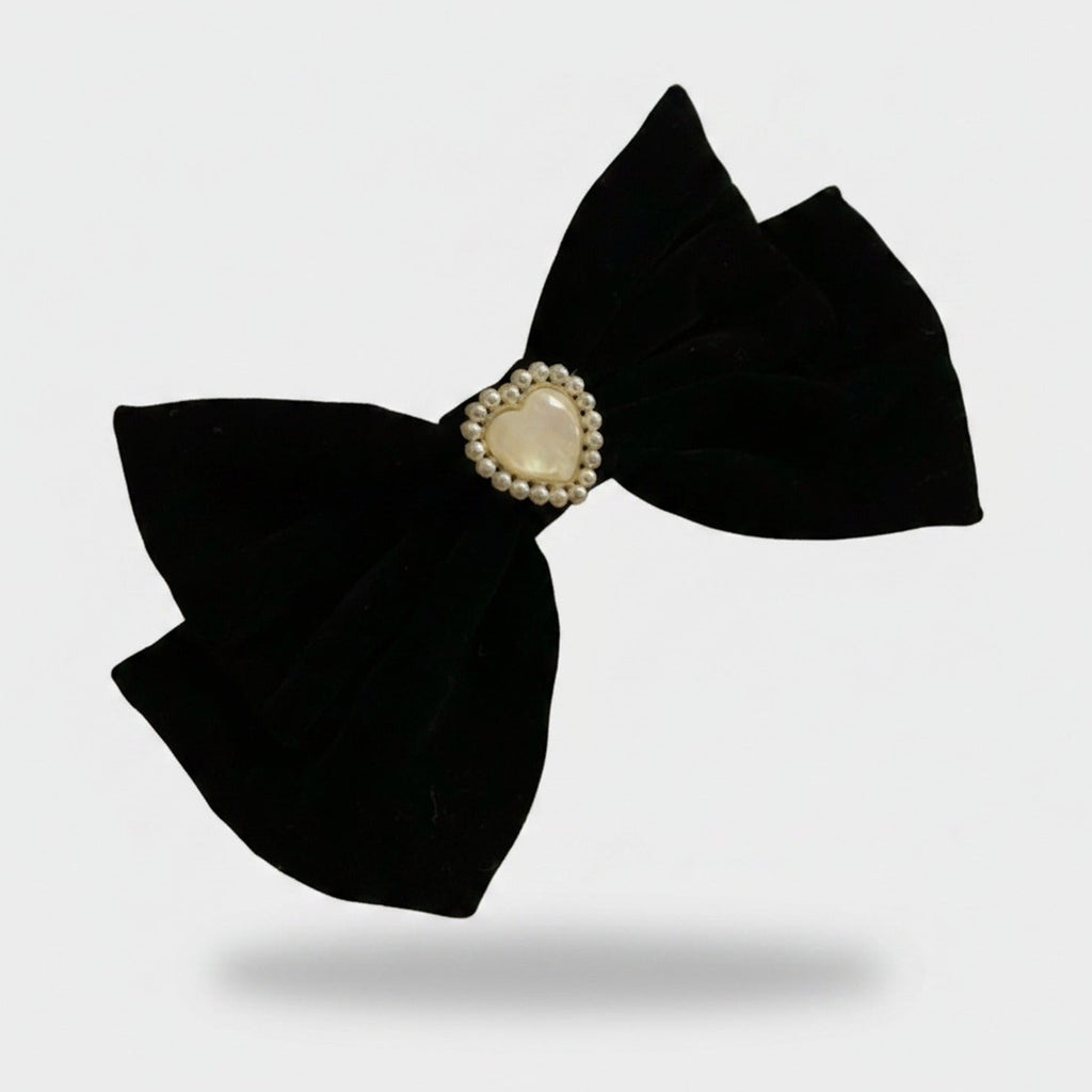 Black Pearl Heart Hair Bow Clip – hair accessories (view 1)