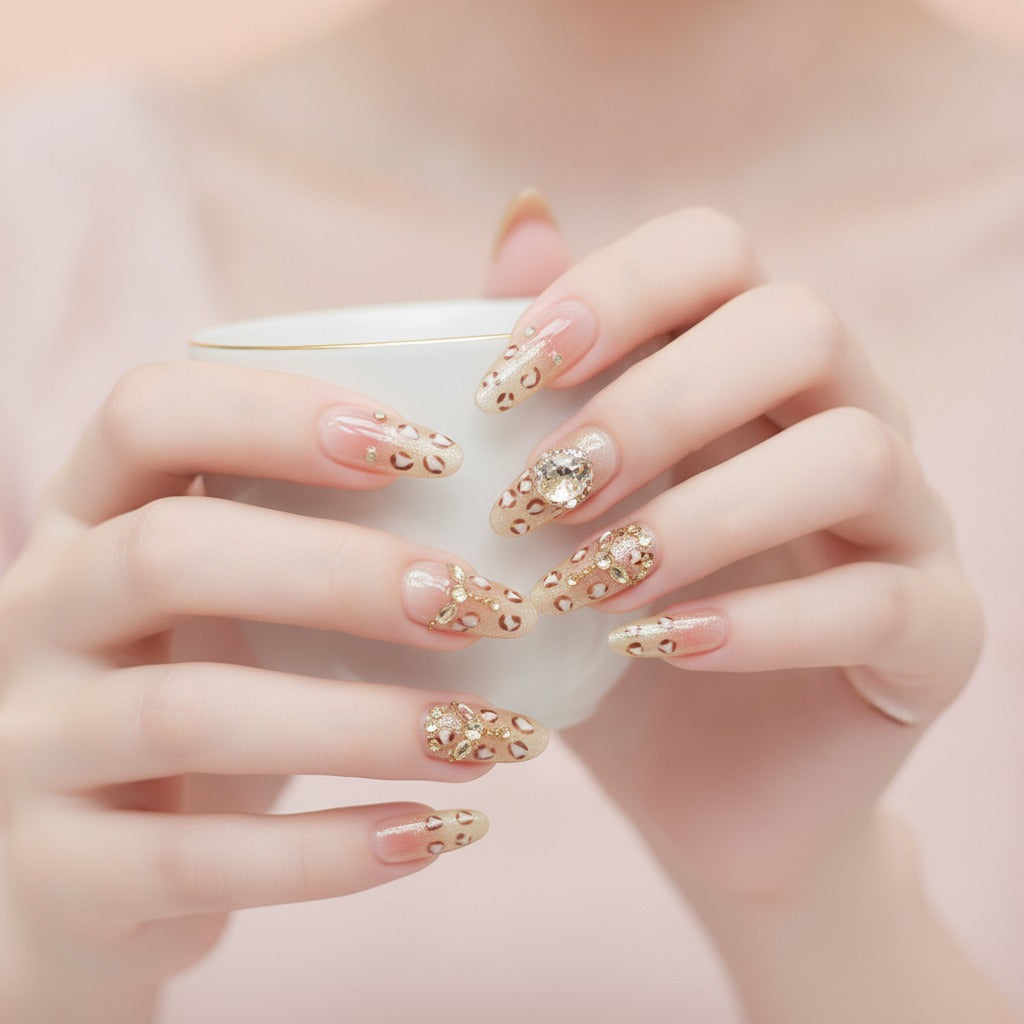 Glam Press-On Nail Set - Blush Leopard