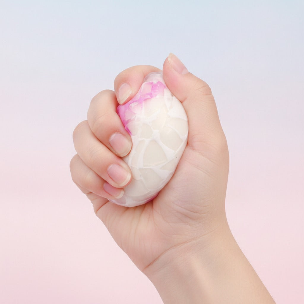 Squishy Stress Ball - Pink & White - squeeze in hand