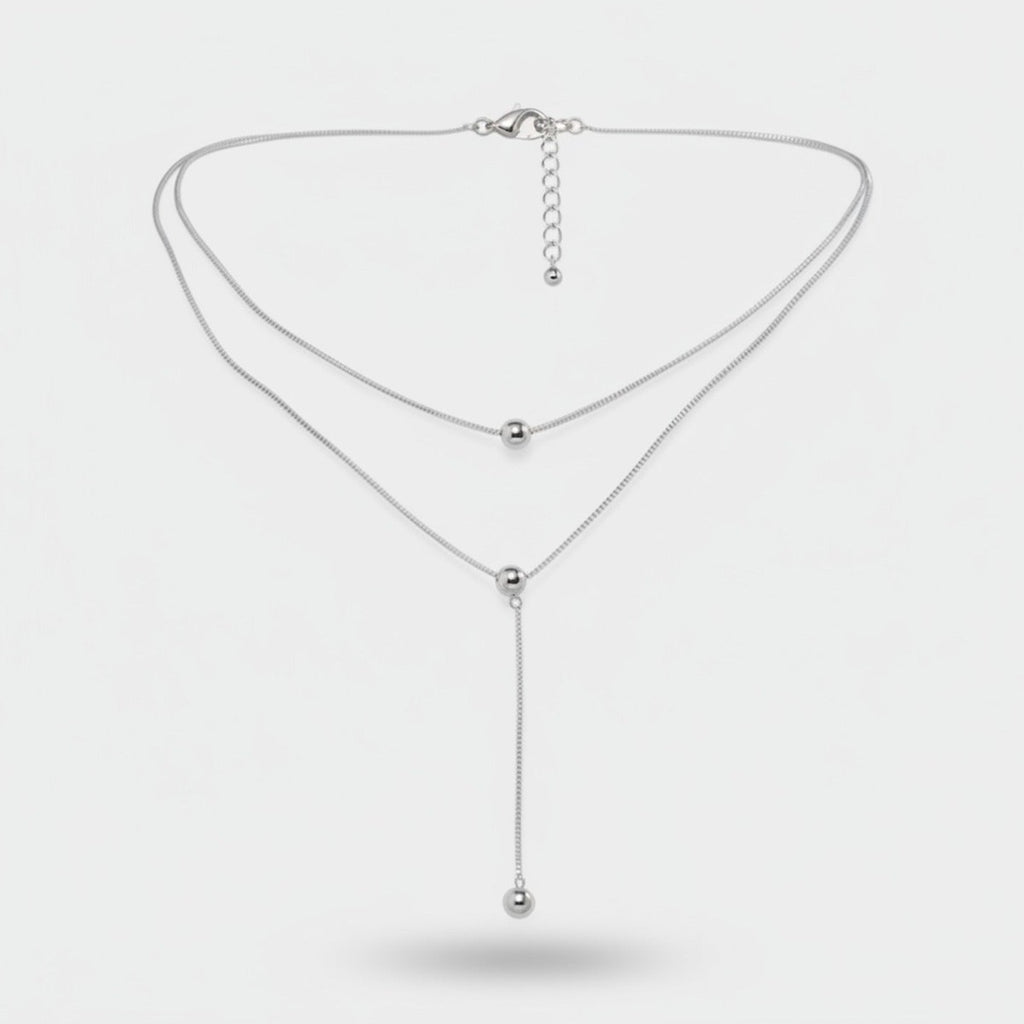 Layered Silver Ball Chain Necklace – jewelry (view 1)