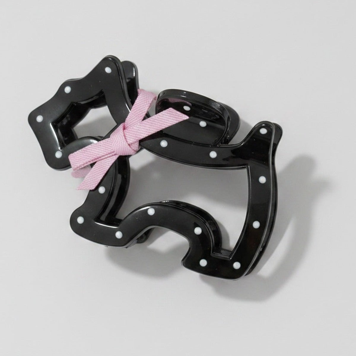 Black Metal Hair Claw With Pink Ribbon Bow – hair accessories (view 1)