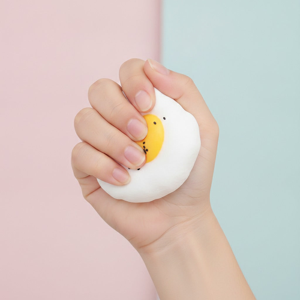 Sunny Side Up Squishy - Yellow - squeeze in hand
