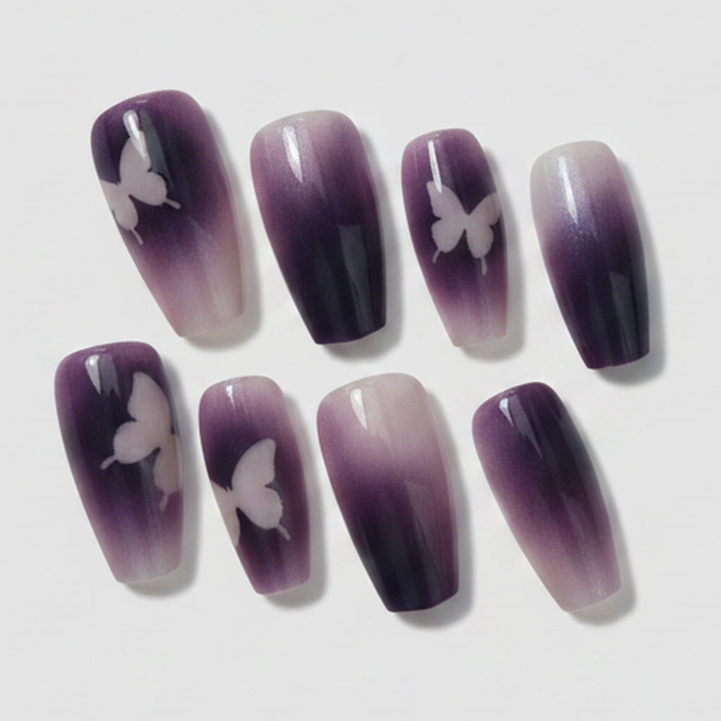 Butterfly Ombre Press-On Nails Set - Purple Ombre Butterfly