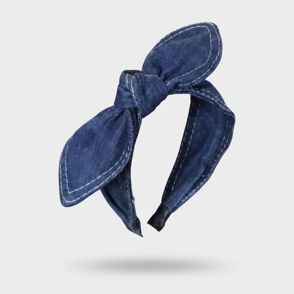 Denim Bunny Ear Knot Headband - Dark Denim – hair accessories (view 1)