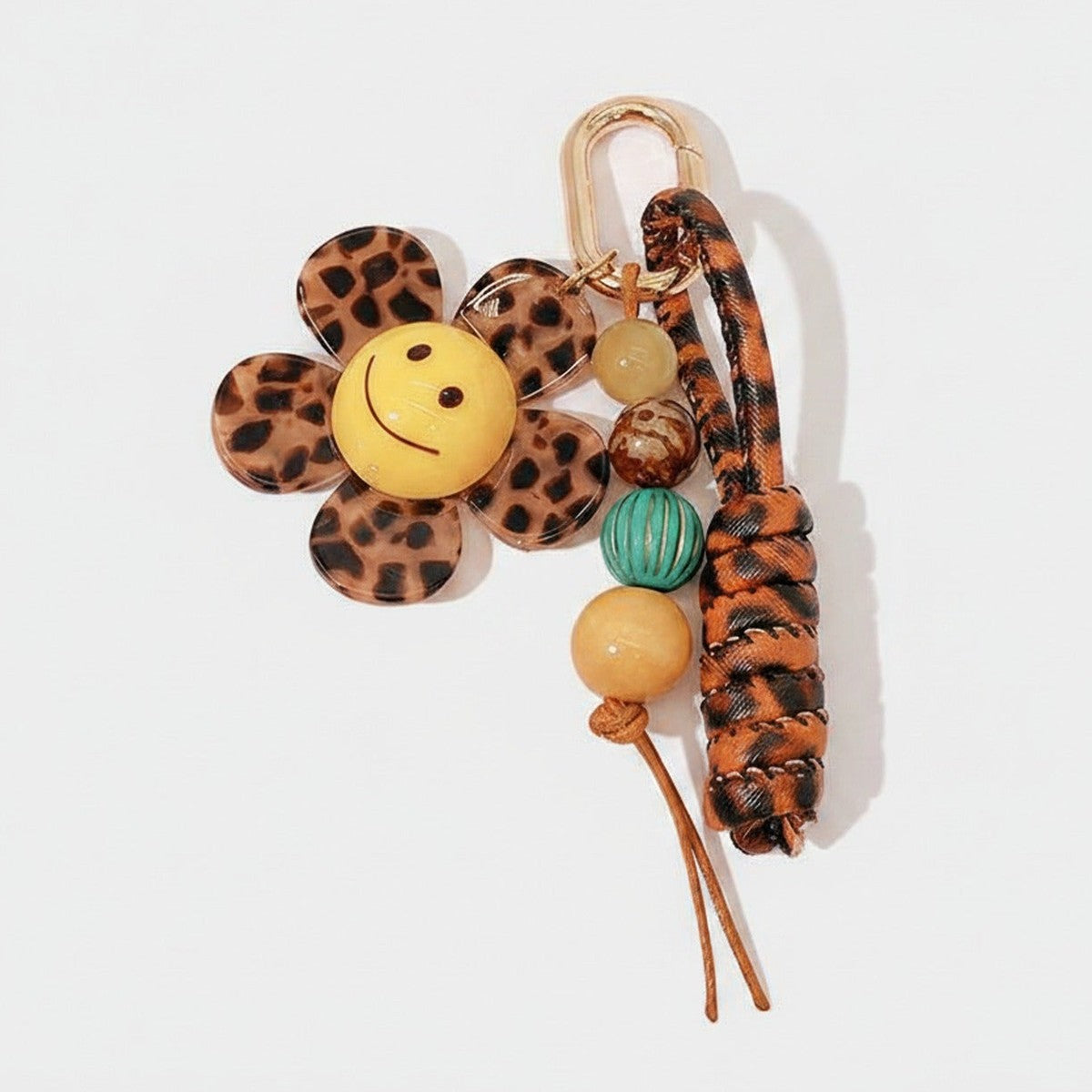 Leopard Print Flower Smiley Acrylic Keyring Charm – novelty & toys (view 1)