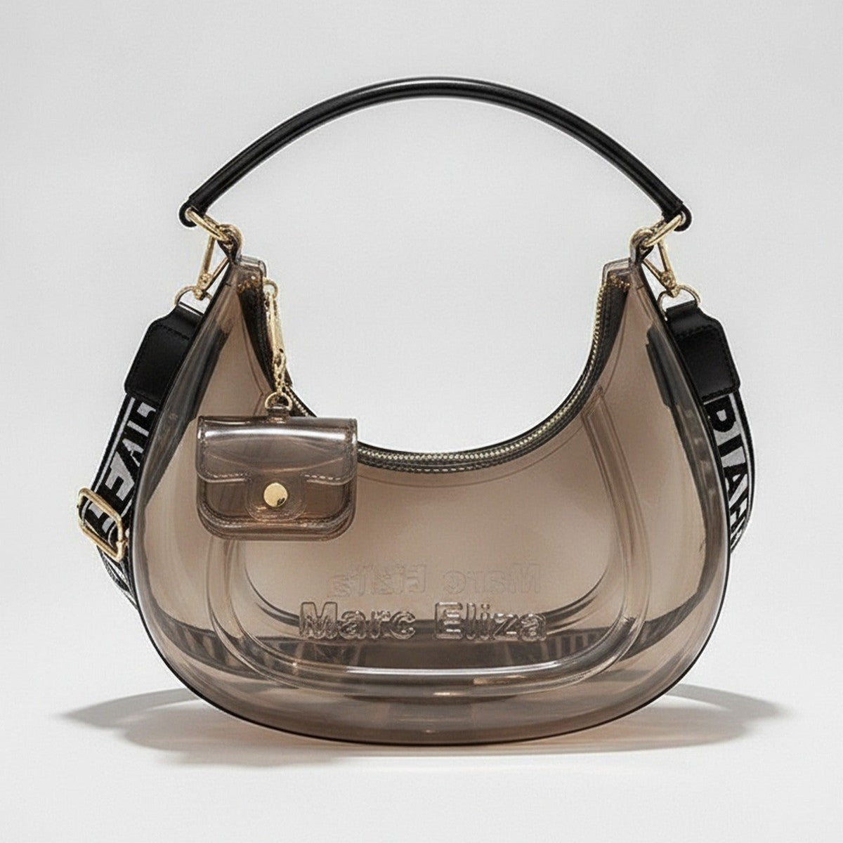 Glossy Black Hobo Handbag With Striped Strap – bags & wallets