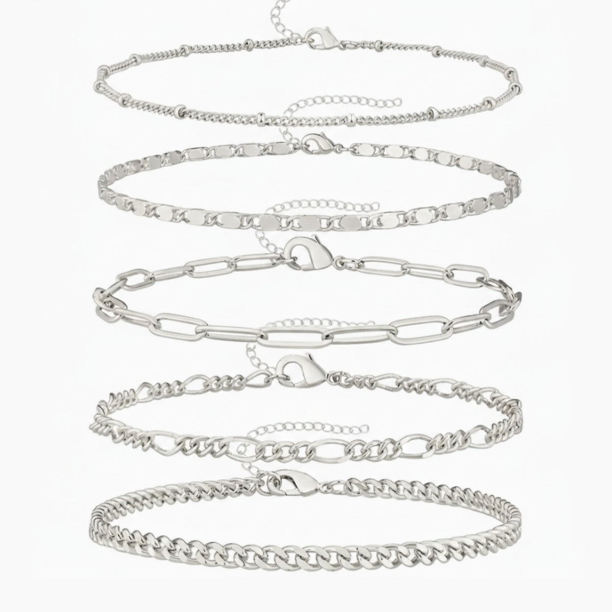 Silver Chain Link Bracelet Set Six Piece – jewelry (view 1)
