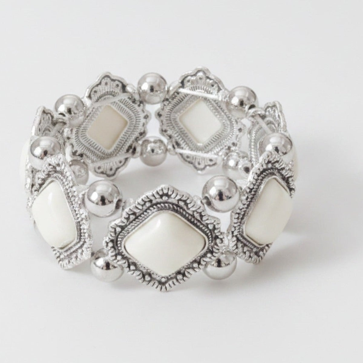 Stone Beaded Statement Bracelet - Bracelet White – jewelry (view 1)