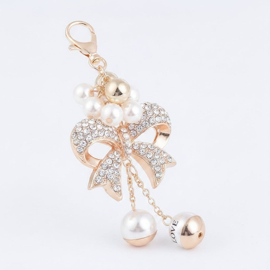 Sparkle Bow Charm Keychain - Champagne