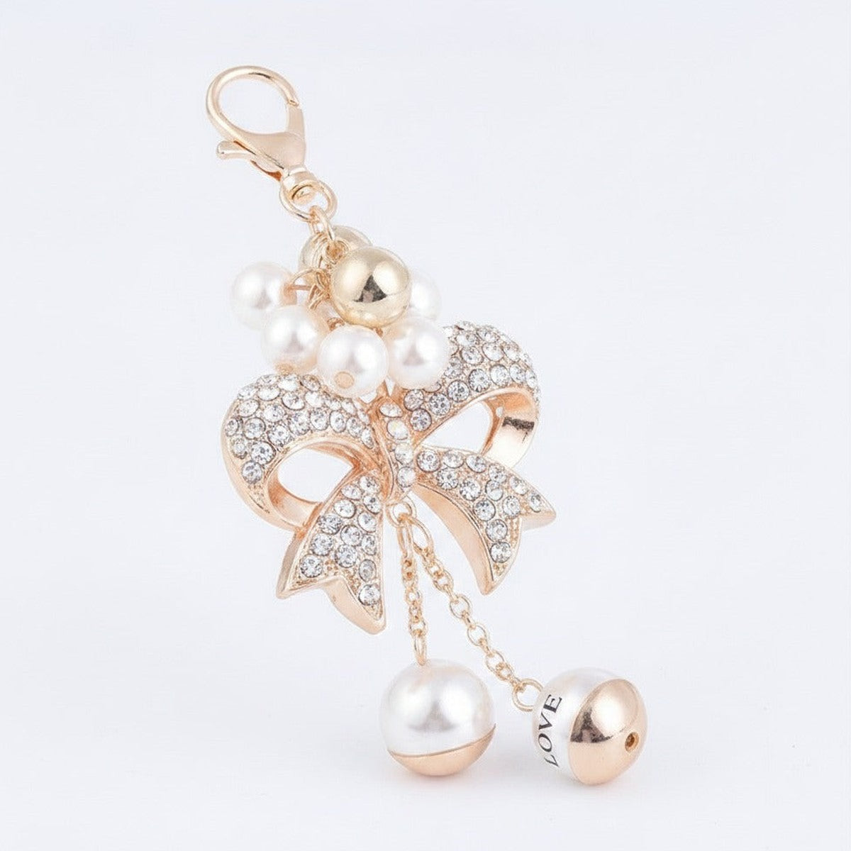 Sparkle Bow Charm Keychain - Champagne