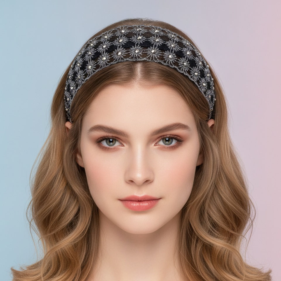 Sparkle Mesh Padded Headband - Silver