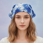 Embroidered Floral Mini Bonnet Headwrap - Blue Tie Dye