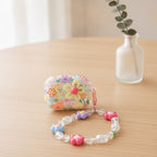 Floral Charm Earbud Case with Beaded Chain - Pastel Floral (for AirPods Pro 3)