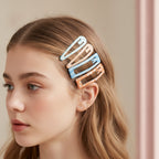 Le Ting Printed Snap Hair Clip Set Blue Dot & Orange Plaid