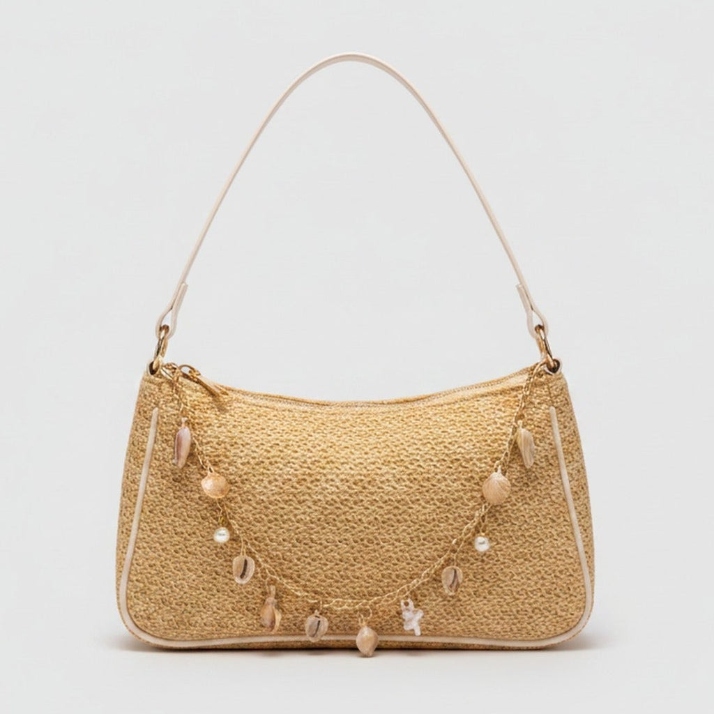 Woven Shoulder Bag with Pearl Shell Charm – apparel accessories (view 1)