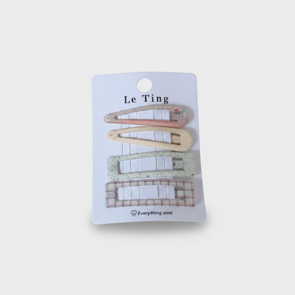 Le Ting Printed Snap Hair Clip Set Pink Peach Stripe Floral