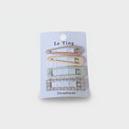 Le Ting Printed Snap Hair Clip Set Pink Peach Stripe Floral