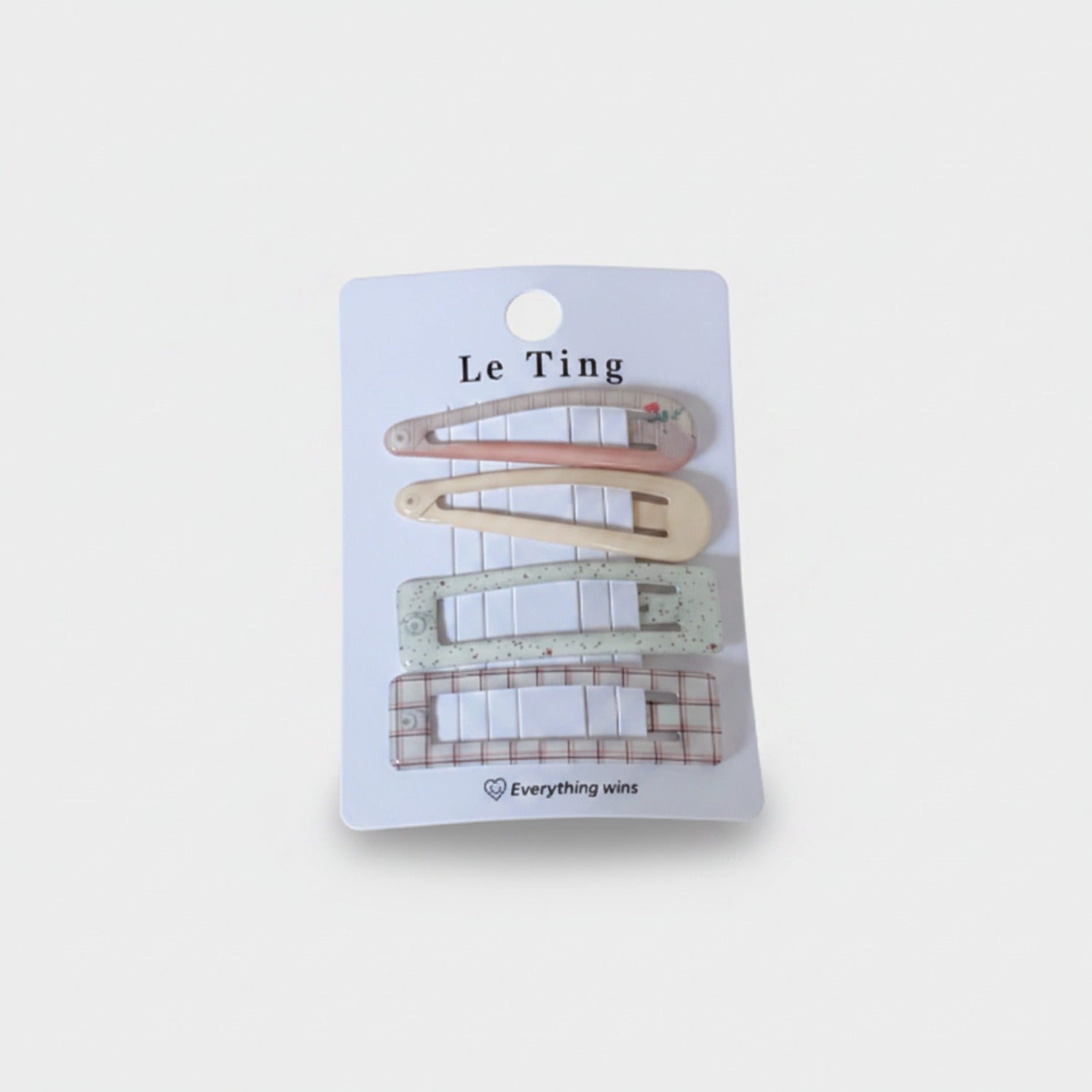 Le Ting Printed Snap Hair Clip Set Pink Peach Stripe Floral