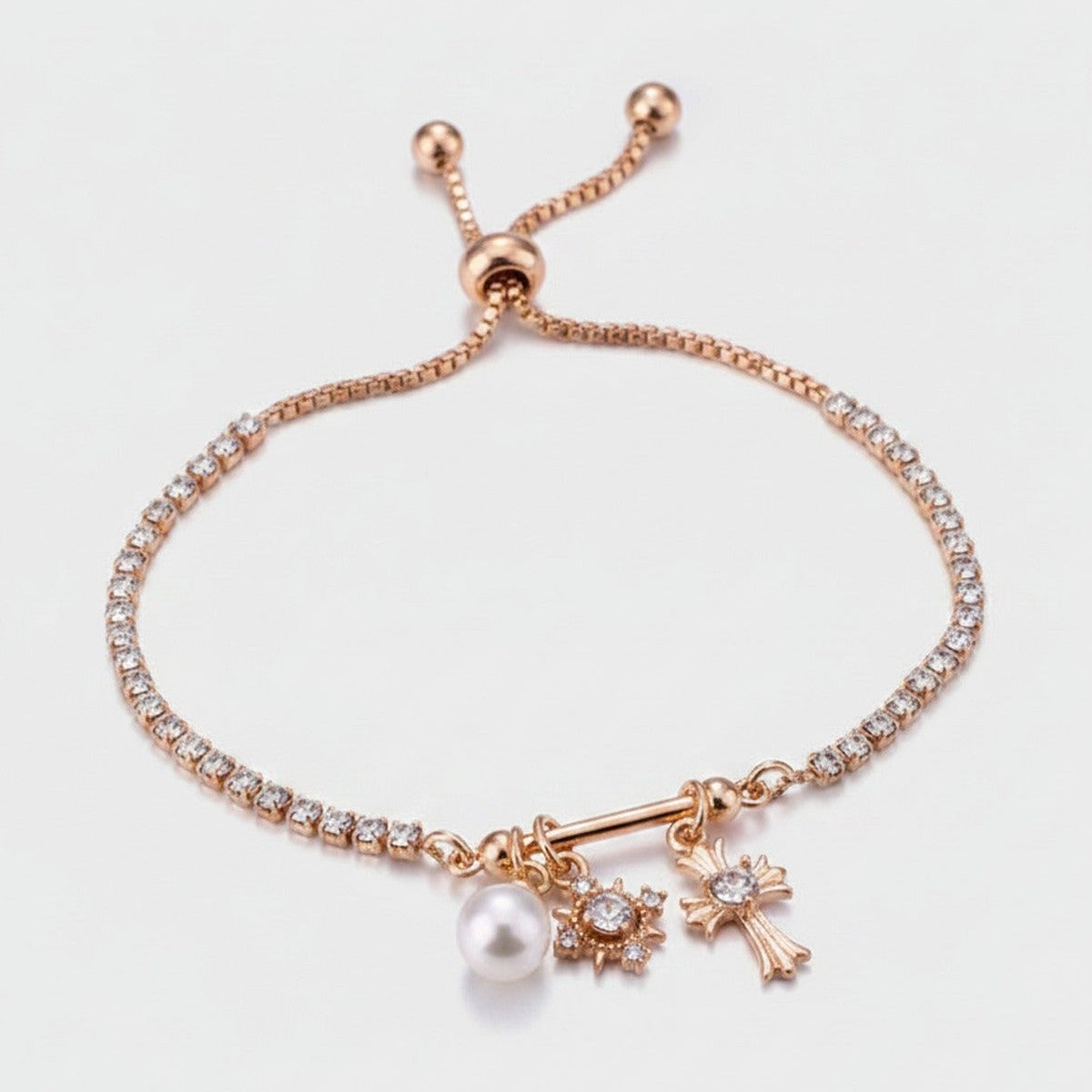 Rose Gold Pearl & Charm Adjustable Bracelet – jewelry (view 1)