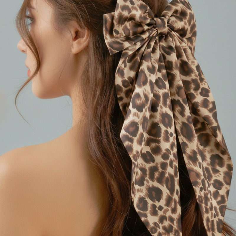 Leopard Bow Hair Claw - Cream Leopard