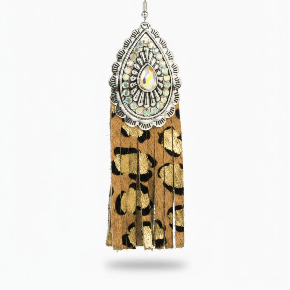 Ornate Tassel Dangle Earrings - Leopard Print