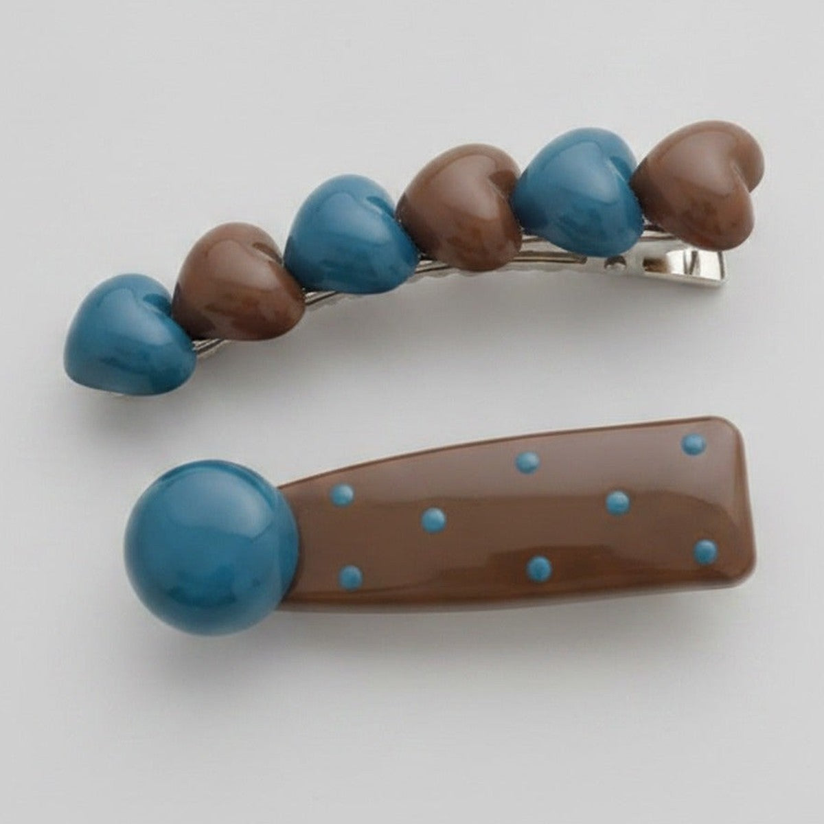 Blue and Brown Teardrop Hair Clip Set – hair accessories (view 1)