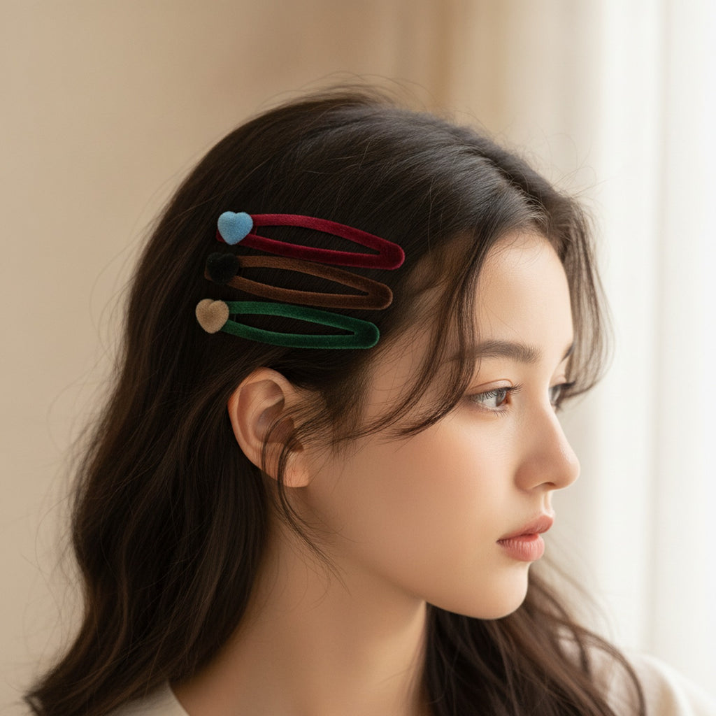 Velvet Pom Hair Clip Set Multi-Color Set