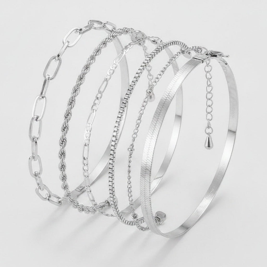 Chain Link Bangle Bracelet Set - S103 Silver – jewelry (view 1)