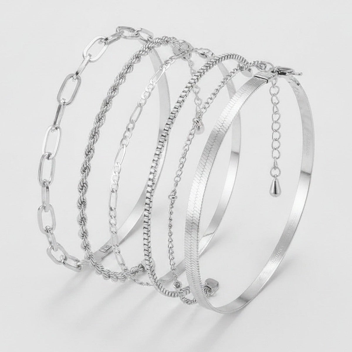 Chain Link Bangle Bracelet Set - S103 Silver – jewelry (view 1)