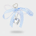 Blue Gingham Heart Pearl Beaded Keyring Charm – novelty & toys (view 1)