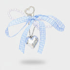 Blue Gingham Heart Pearl Beaded Keyring Charm – novelty & toys (view 1)