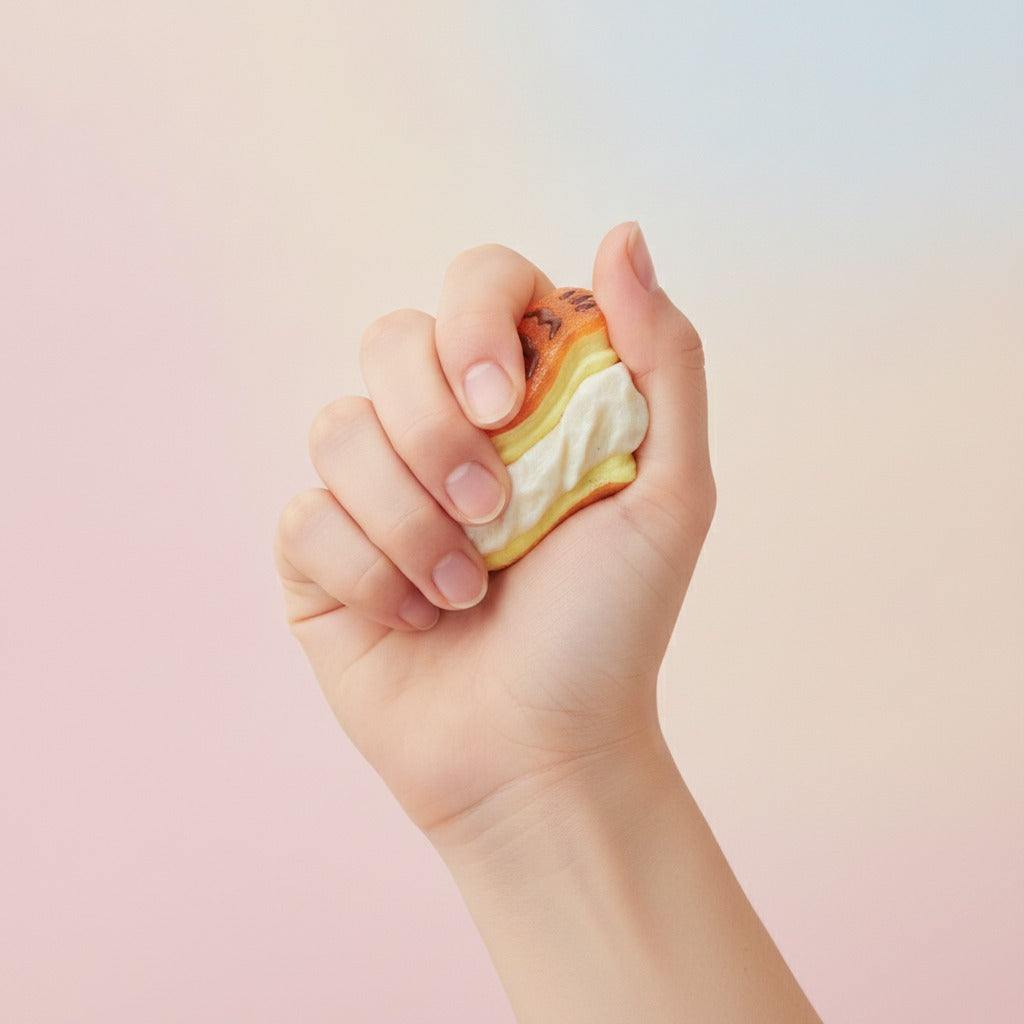 Dreamy Cake Squishy - Lavender Cake - squeeze in hand