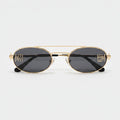 Oval Sunglasses With Geometric Temple Details - Gold Frame Black Gray Lens – eyewear (view 1)