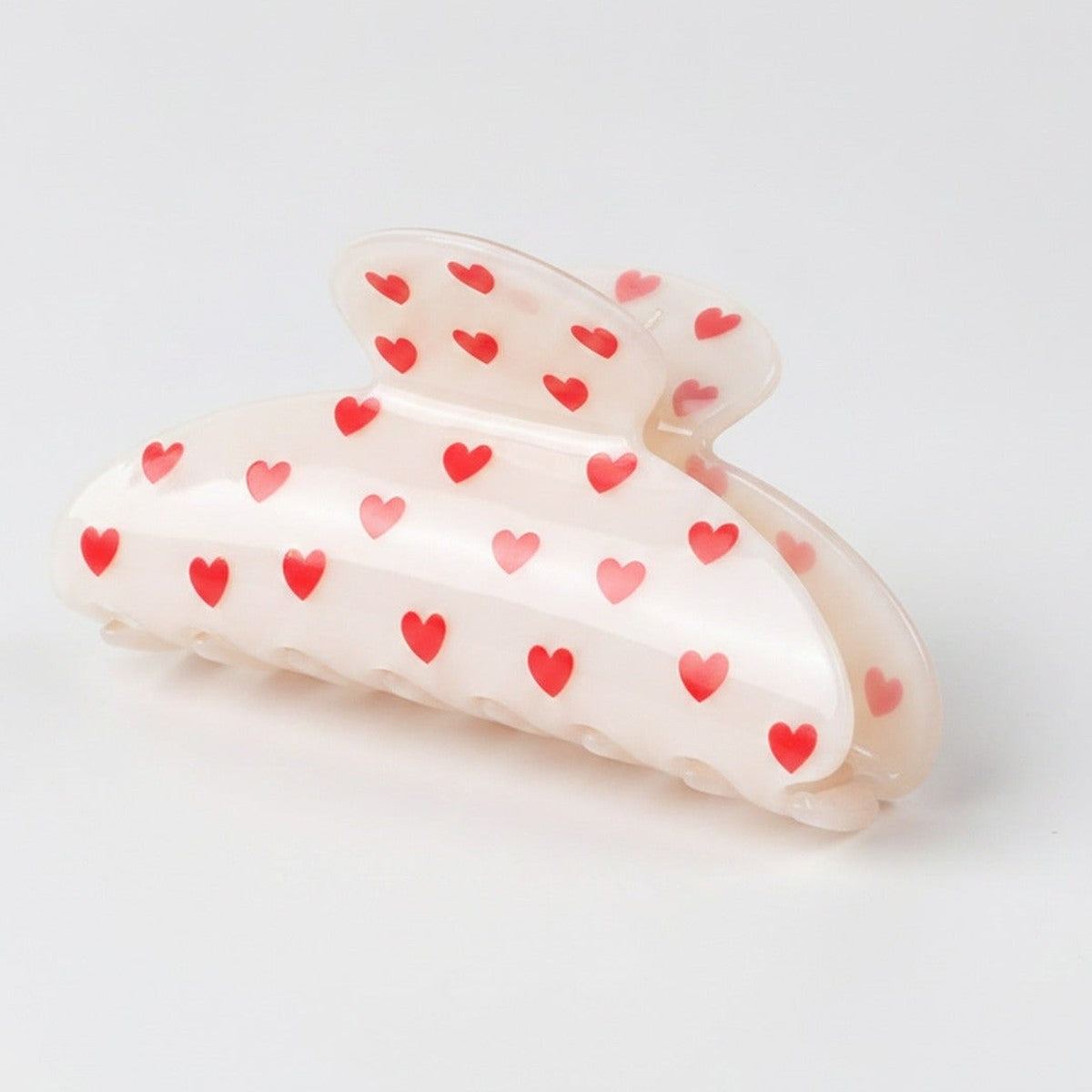 Heart Pearl Claw Hair Clip - Red Hearts Cream – hair accessories (view 1)