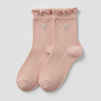 Pink Embroidered Bow Ribbed Crew Socks – apparel accessories (view 1)