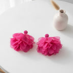 Pom Pom Petal Drop Earrings - Hot Pink