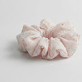 Pink Gingham Floral Embroidered Bow Scrunchie – hair accessories (view 1)