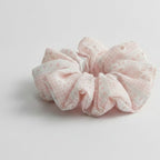 Pink Gingham Floral Embroidered Bow Scrunchie – hair accessories (view 1)