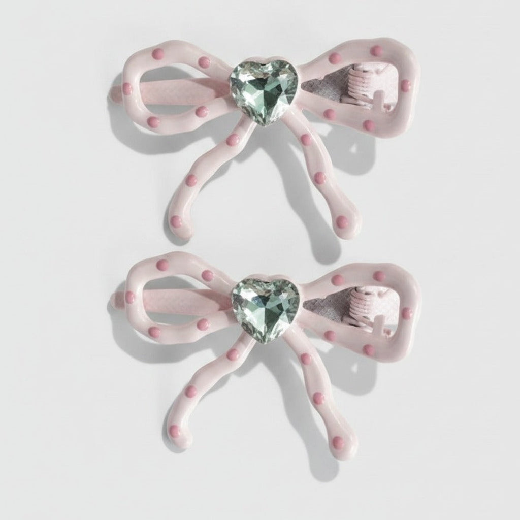 Pink Bow Heart Rhinestone Hair Clip – hair accessories (view 1)