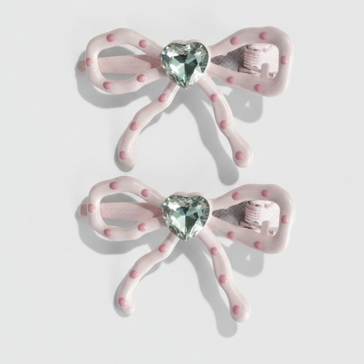 Pink Bow Heart Rhinestone Hair Clip – hair accessories (view 1)