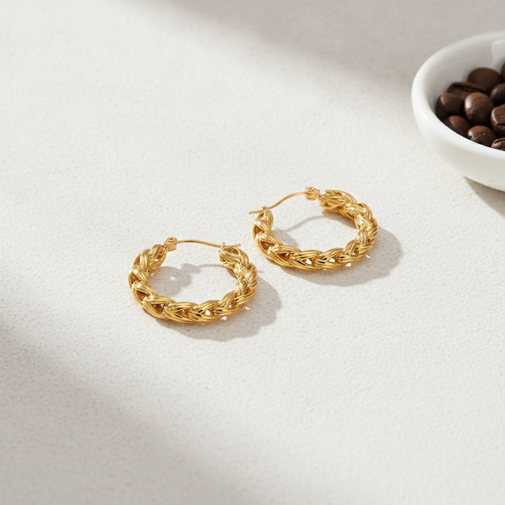 Twisted Chunky Hoop Earrings - Gold