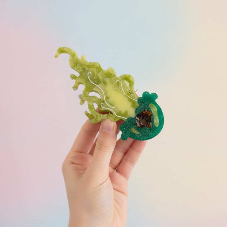 Wavy Leaf Hair Claw Clip - Green