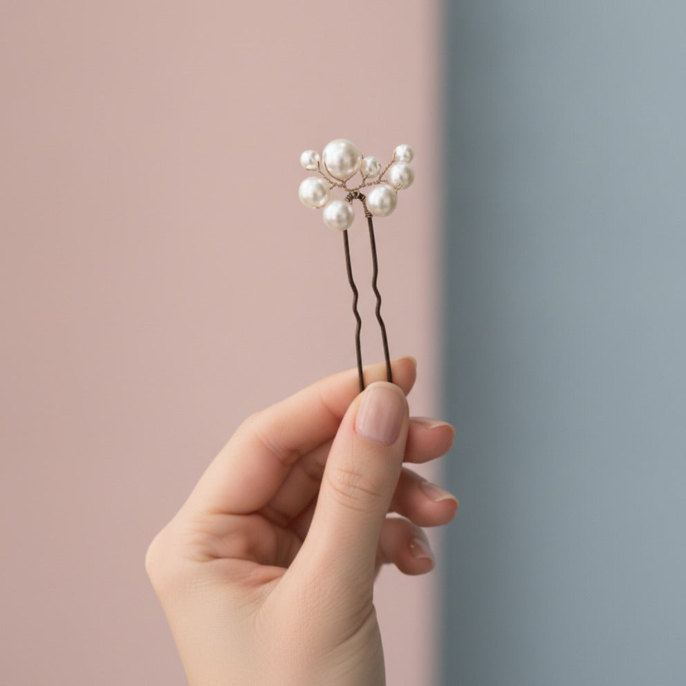 Pearl Hair Pin Set - Coffee & White Pearl