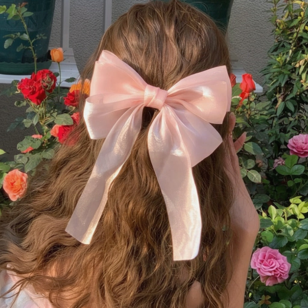 Satin Bow Hair Claw - Pink