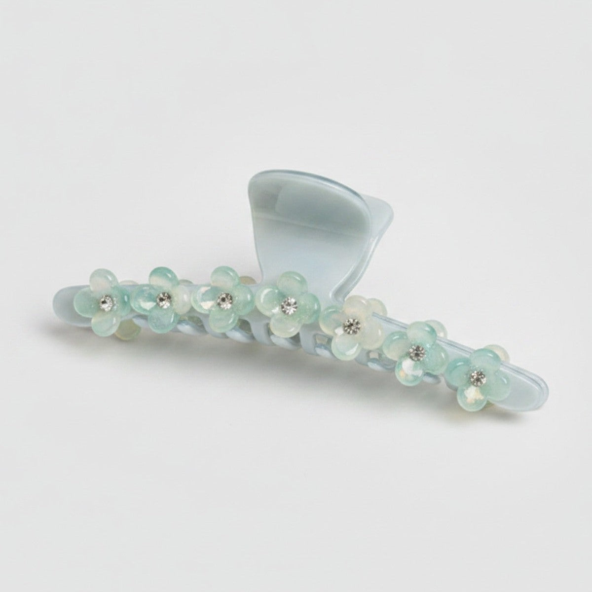 Floral Beaded Hair Claw Clip - Lake Green 12.2cm – hair accessories (view 1)